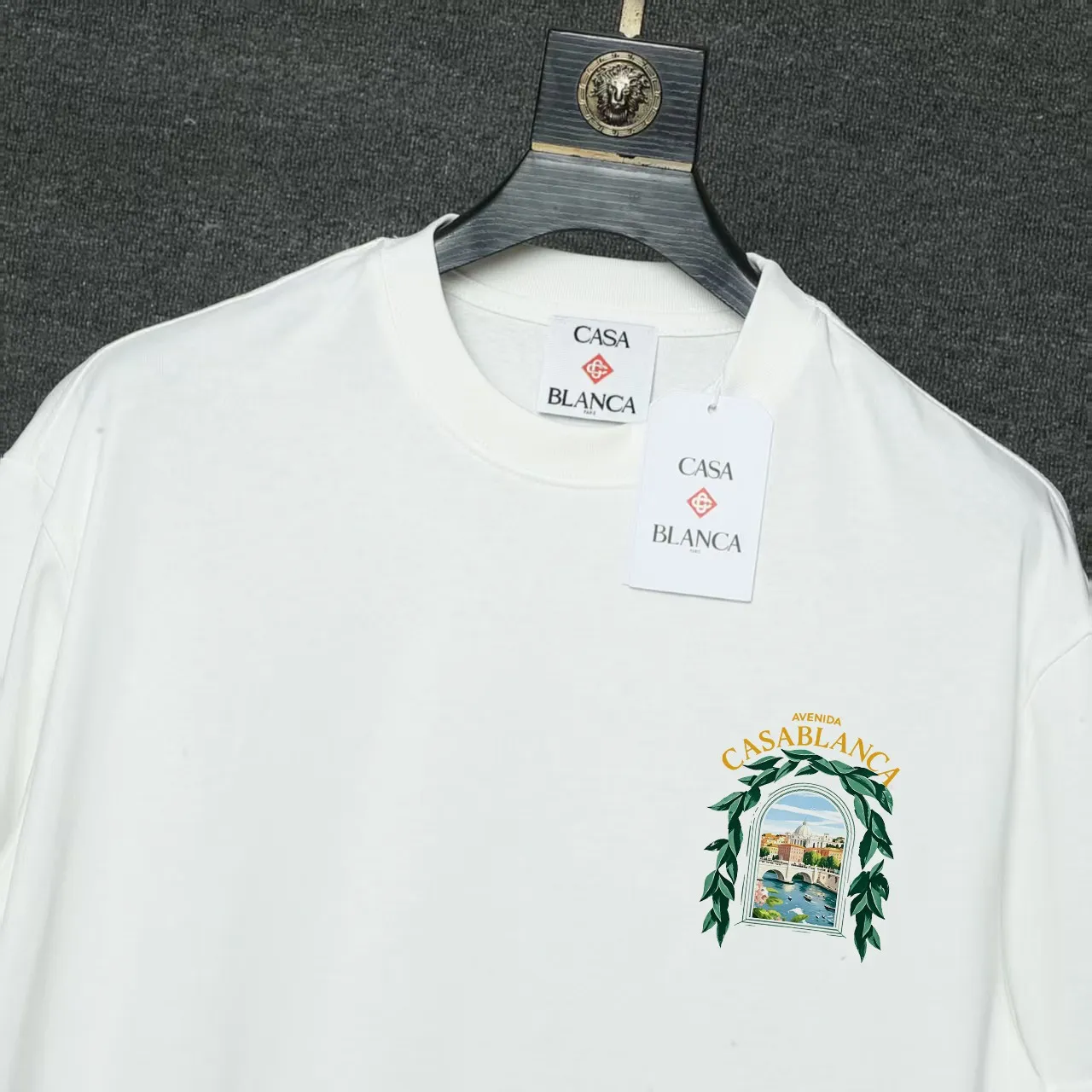 26ss CASABLANCA original printing process short-sleeved T-shirt original development using high-density double yarn pure cotton fabric upper body soft and comfortable color Black White Dark Green color Orange Pink Blue Royal Blue color cigarette powder 8 colors Sizes S M L XL